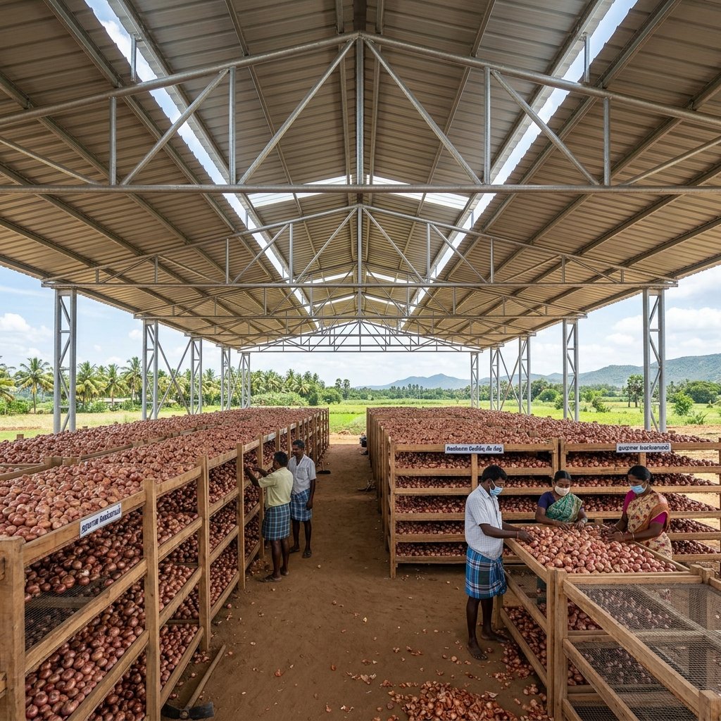 வெங்காயக் கொட்டகை கூரை அமைத்தல் - Onion Storage Shed